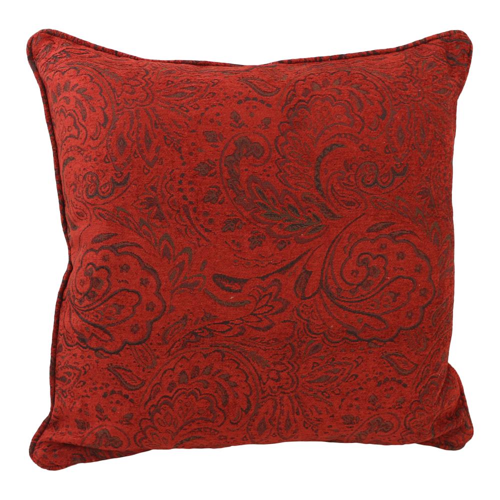 25-inch Double-corded Patterned Tapestry Square Floor Pillow with Insert, Scrolled Floral Red. Picture 1