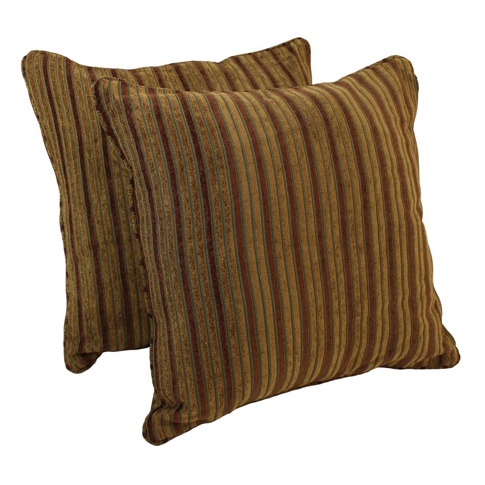25-inch Double-corded Patterned Jacquard Chenille Square Floor Pillows with Inserts (Set of 2), Autumn Stripes. Picture 1