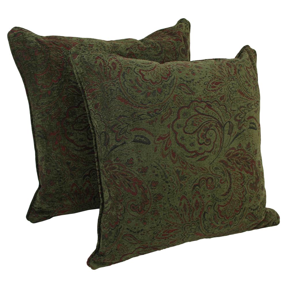 25-inch Double-corded Patterned Jacquard Chenille Square Floor Pillows with Inserts (Set of 2), Floral Tan. Picture 1