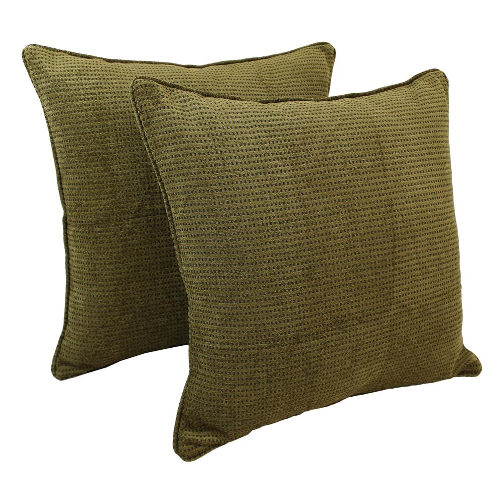 25-inch Double-corded Patterned Jacquard Chenille Square Floor Pillows with Inserts (Set of 2), Gingham Brown. Picture 1