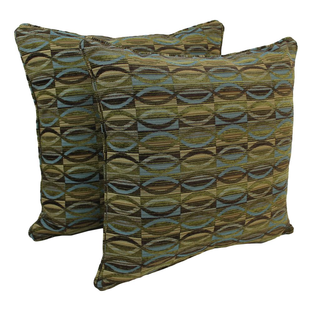 25-inch Double-corded Patterned Jacquard Chenille Square Floor Pillows with Inserts (Set of 2), Earthen Waves. Picture 1