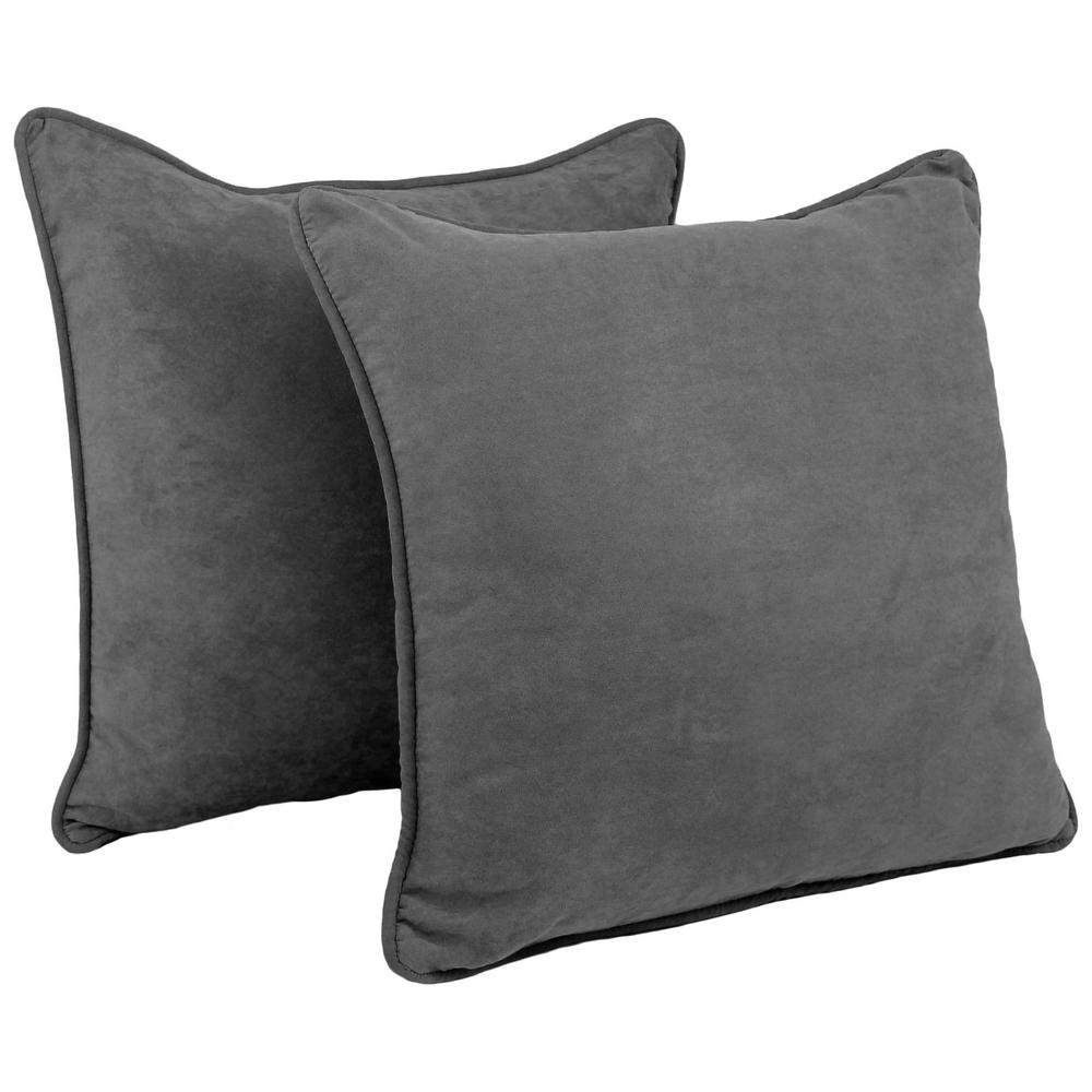 25-inch Double-corded Solid Microsuede Square Floor Pillows with Inserts (Set of 2) 9813-CD-S2-MS-GY. Picture 1