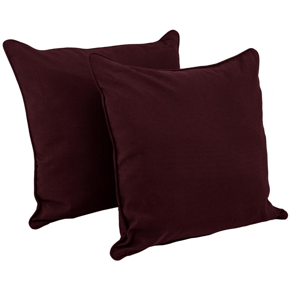 25-inch Double-corded Solid Twill Square Floor Pillows with Inserts (Set of 2), Burgundy. Picture 1