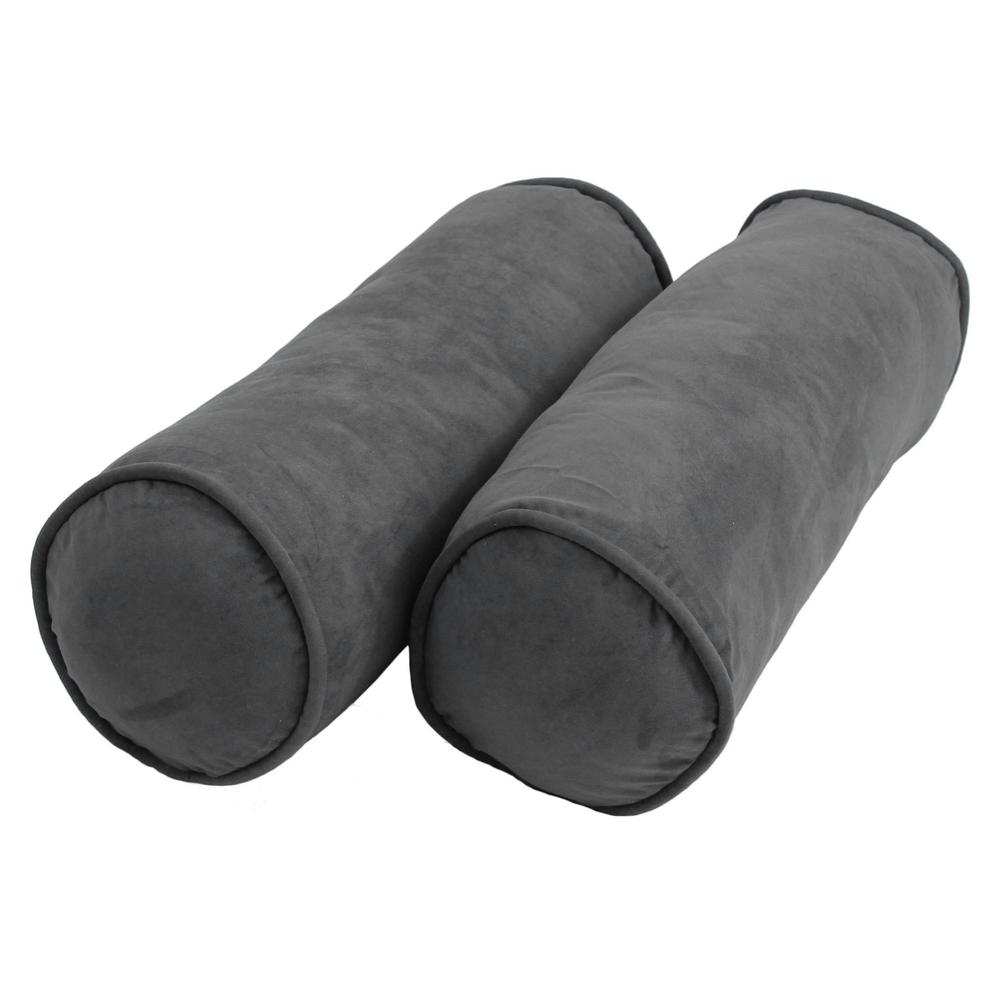 20-inch by 8-inch Double-corded Solid Microsuede Bolster Pillows with Inserts (Set of 2)  9814-CD-S2-MS-GY. Picture 1
