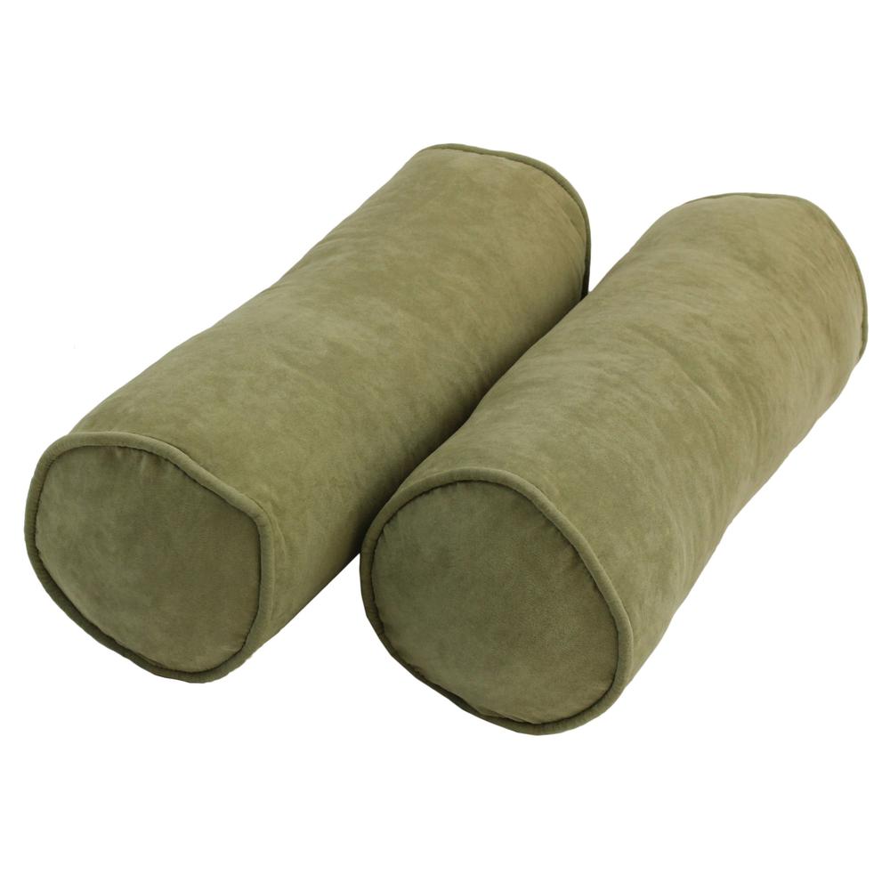 20-inch by 8-inch Double-corded Solid Microsuede Bolster Pillows with Inserts (Set of 2)  9814-CD-S2-MS-SG. Picture 1