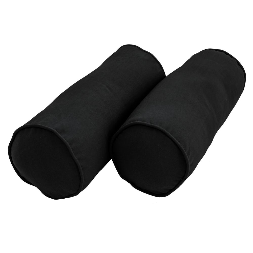 20-inch by 8-inch Double-corded Solid Twill Bolster Pillows with Inserts (Set of 2), Black. Picture 1