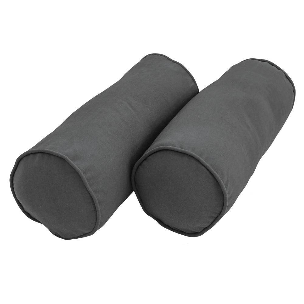 20-inch by 8-inch Double-corded Solid Twill Bolster Pillows with Inserts (Set of 2), Steel Grey. Picture 1