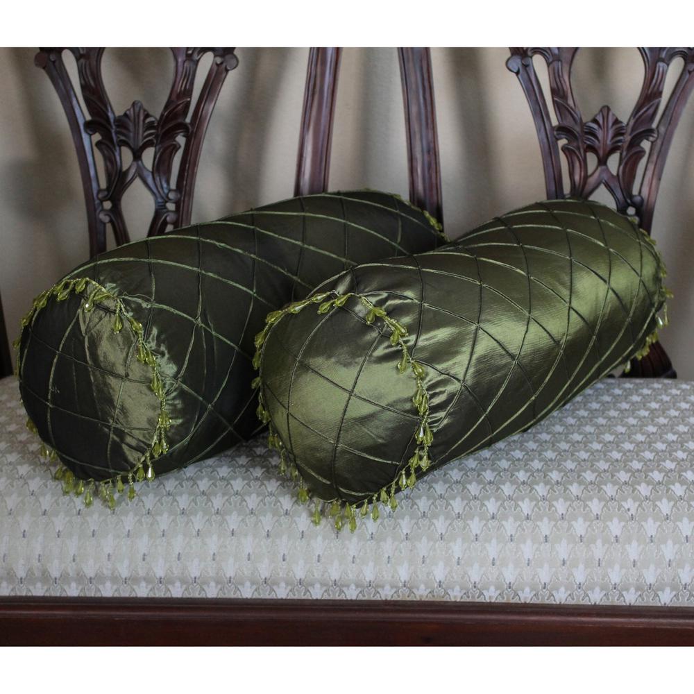 20-inch Beaded Satin Sheen Polyester Bolster Pillows (Set of 2)  9814-S2-BD-SN-HG. Picture 1