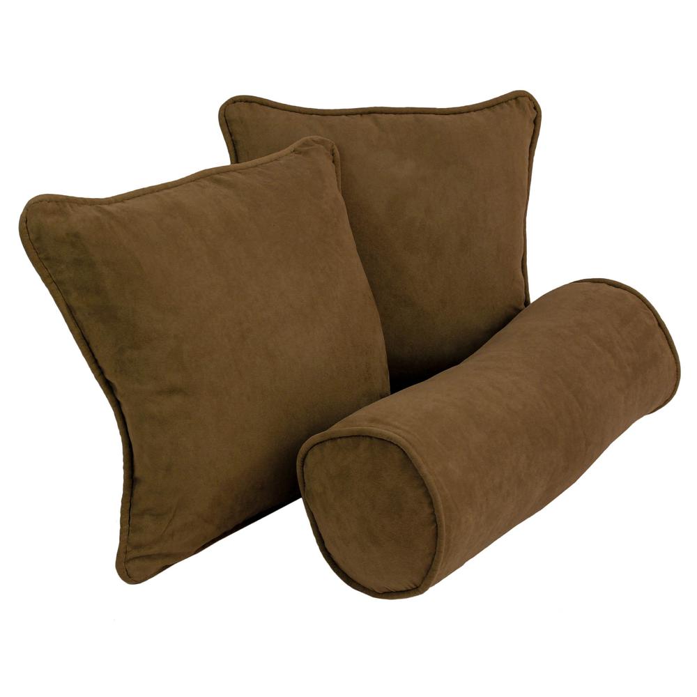 Double-corded Solid Microsuede Throw Pillows with Inserts (Set of 3) Chocolate. Picture 1