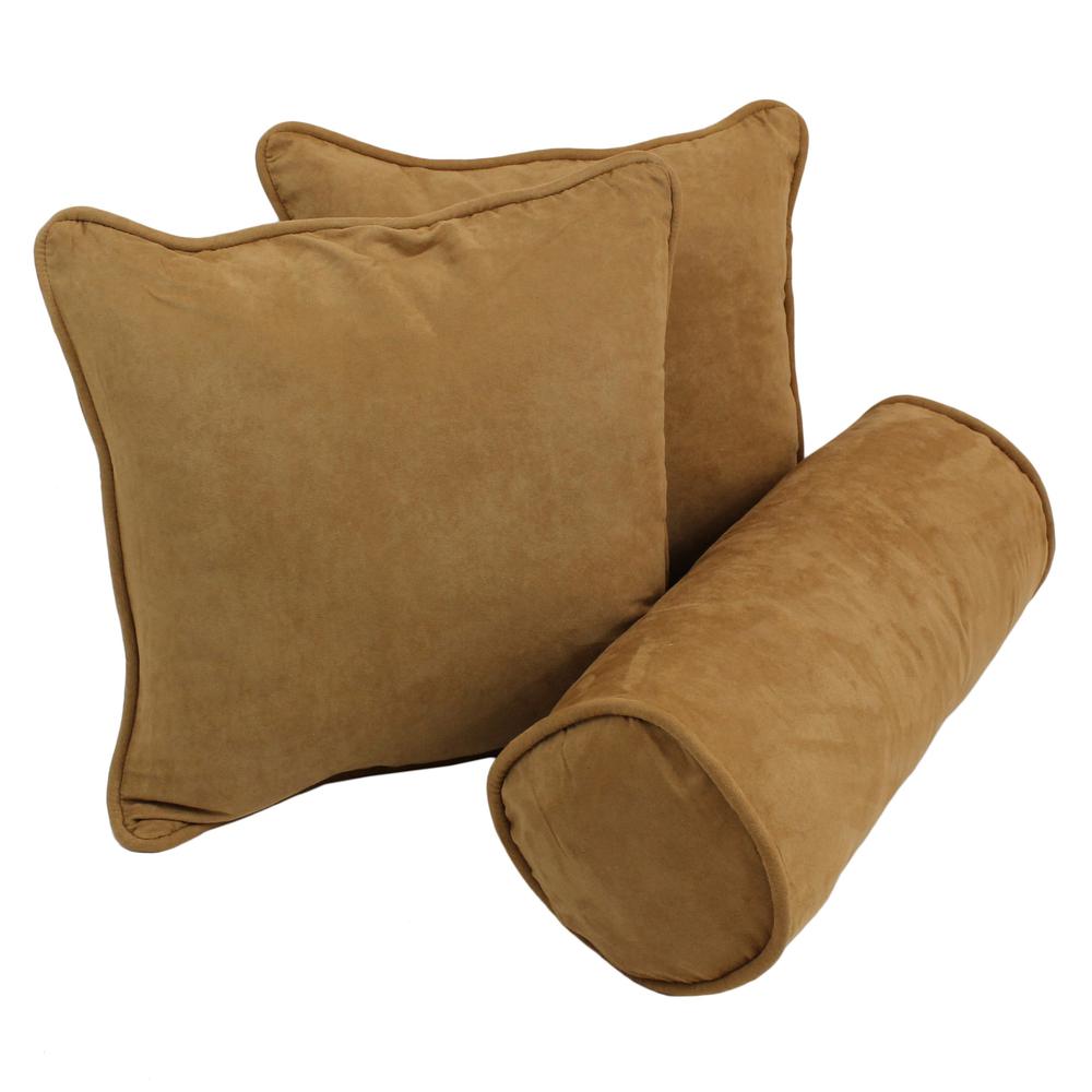 Double-corded Solid Microsuede Throw Pillows with Inserts (Set of 3) Camel. Picture 1