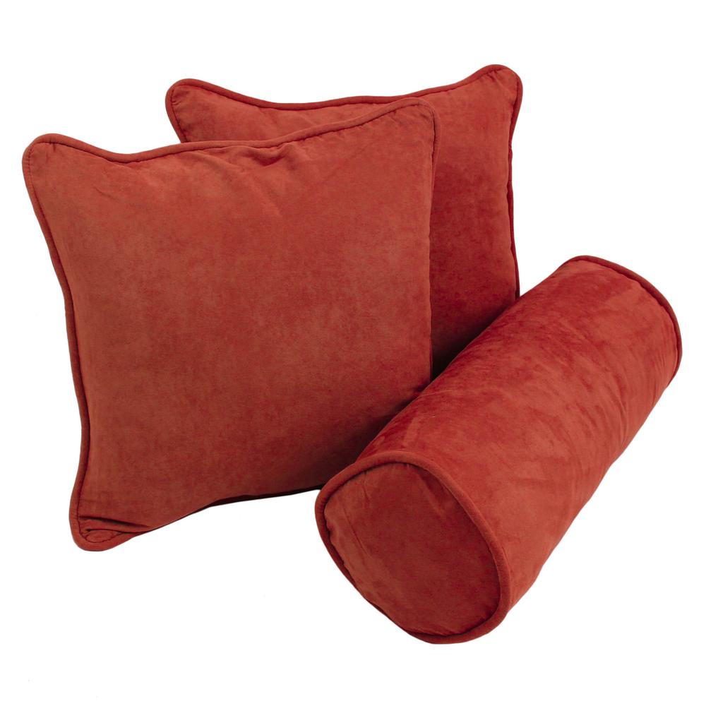 Double-corded Solid Microsuede Throw Pillows with Inserts (Set of 3) Cardinal Red. Picture 1