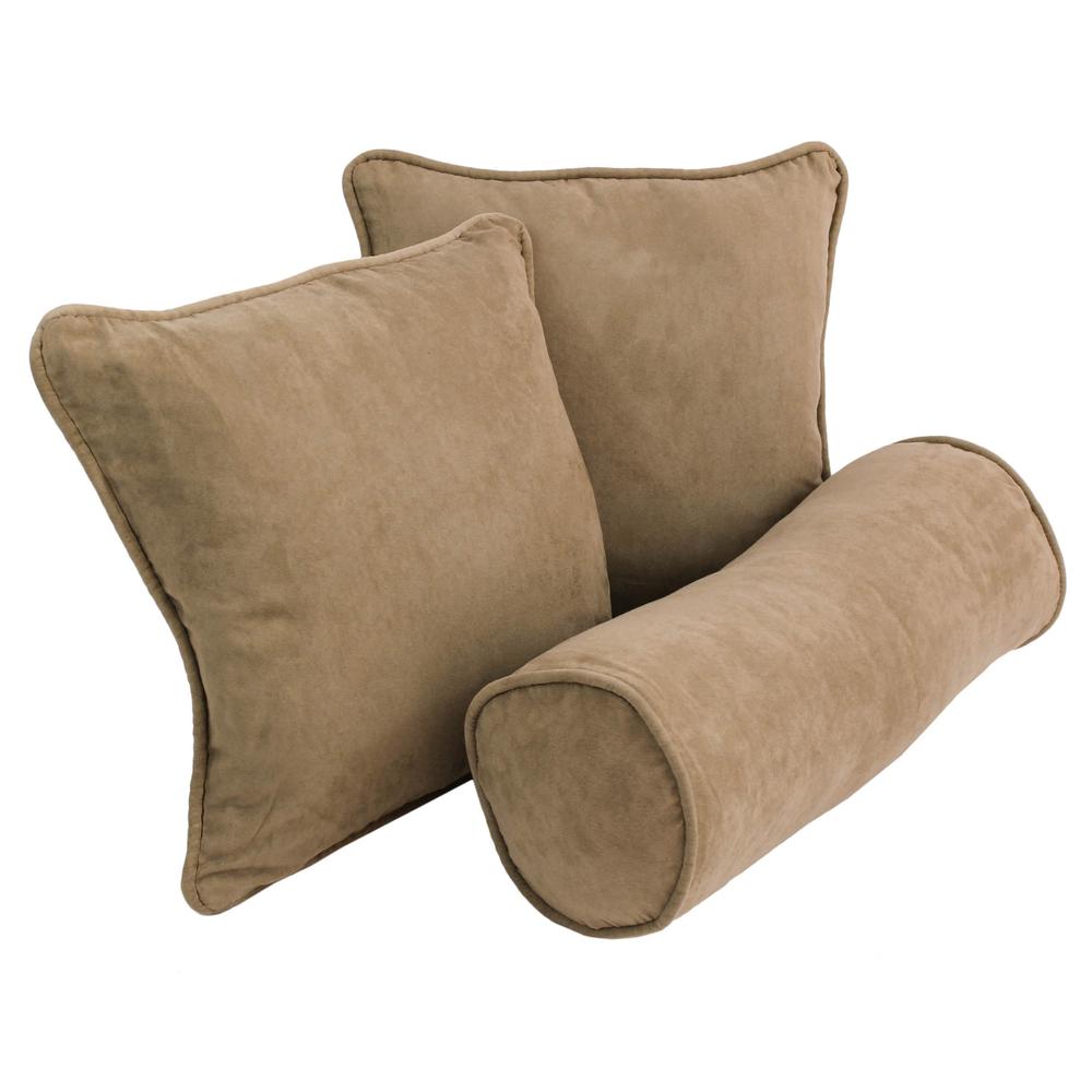 Double-corded Solid Microsuede Throw Pillows with Inserts (Set of 3) Java. Picture 1