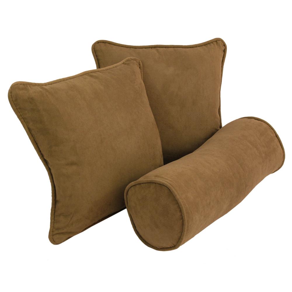 Double-corded Solid Microsuede Throw Pillows with Inserts (Set of 3) Saddle Brown. Picture 1
