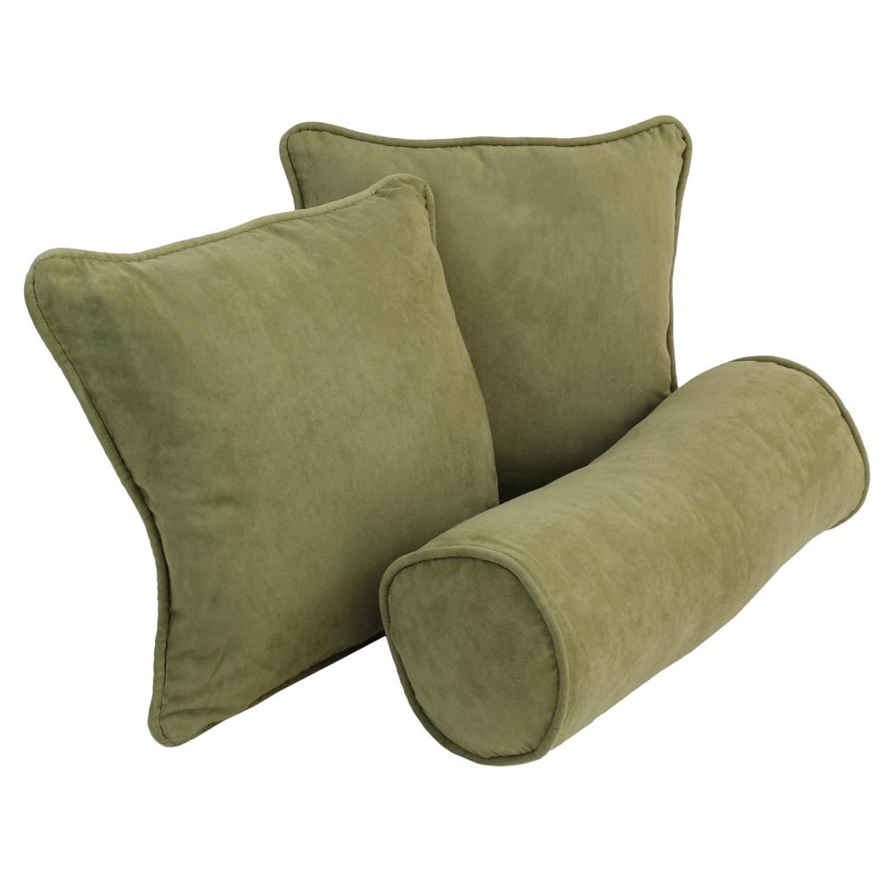 Double-corded Solid Microsuede Throw Pillows with Inserts (Set of 3) Sage Green. Picture 1