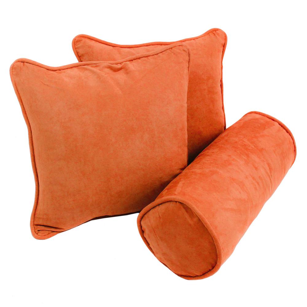 Double-corded Solid Microsuede Throw Pillows with Inserts (Set of 3) Tangerine Dream. Picture 1