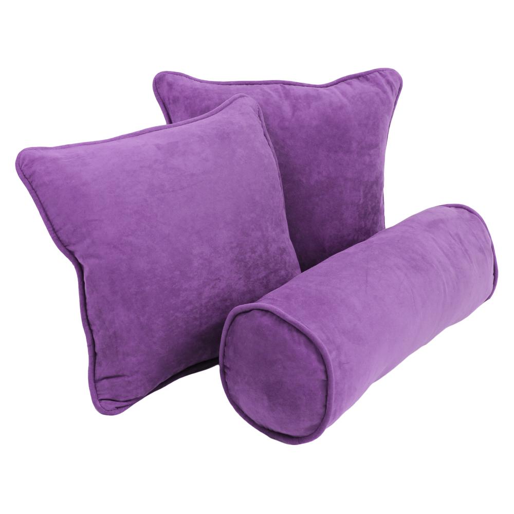 Double-corded Solid Microsuede Throw Pillows with Inserts (Set of 3) Ultra Violet. Picture 1