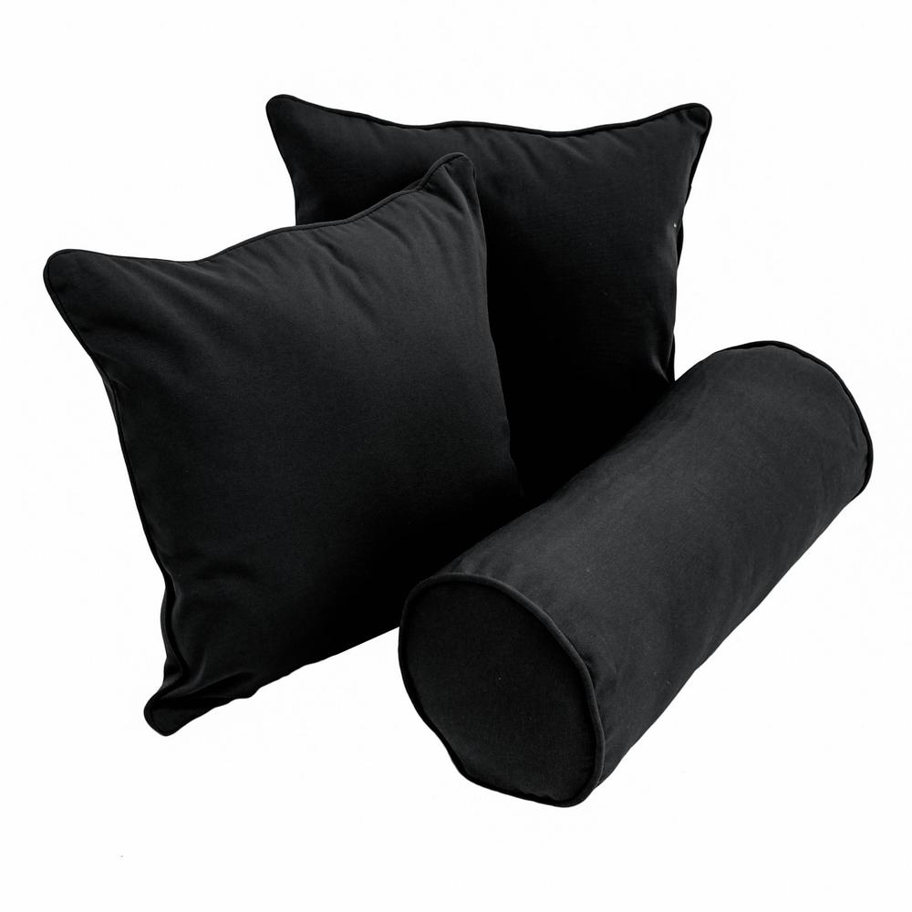Double-corded Solid Twill Throw Pillows with Inserts (Set of 3) Black. Picture 1