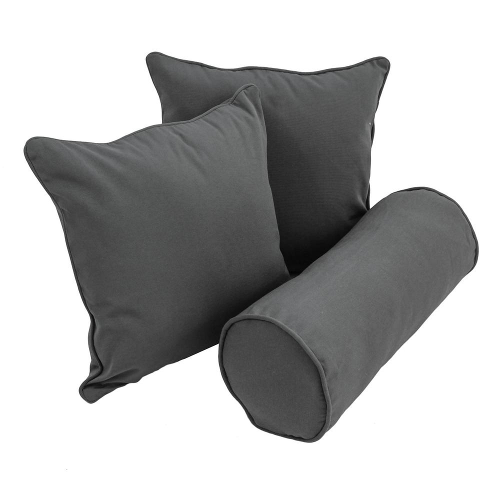Double-corded Solid Twill Throw Pillows with Inserts (Set of 3) Steel Grey. Picture 1