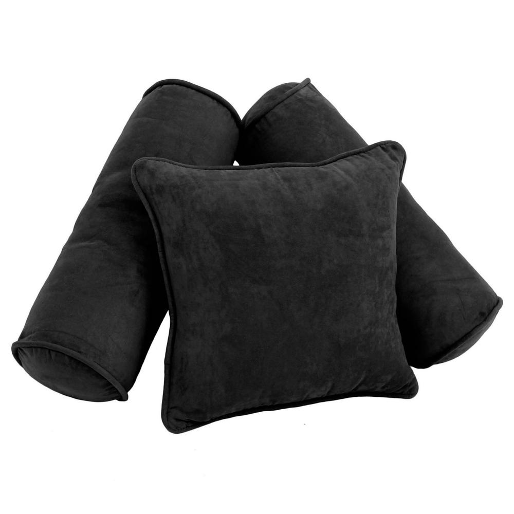 Double-corded Solid Microsuede Throw Pillows with Inserts (Set of 3), Black. Picture 1