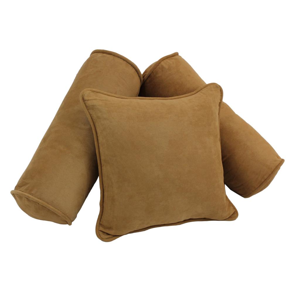 Double-corded Solid Microsuede Throw Pillows with Inserts (Set of 3), Camel. Picture 1
