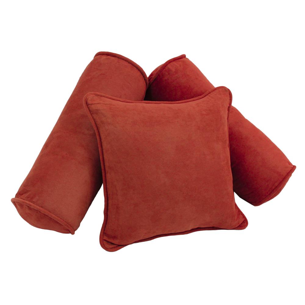 Double-corded Solid Microsuede Throw Pillows with Inserts (Set of 3), Cardinal Red. Picture 1