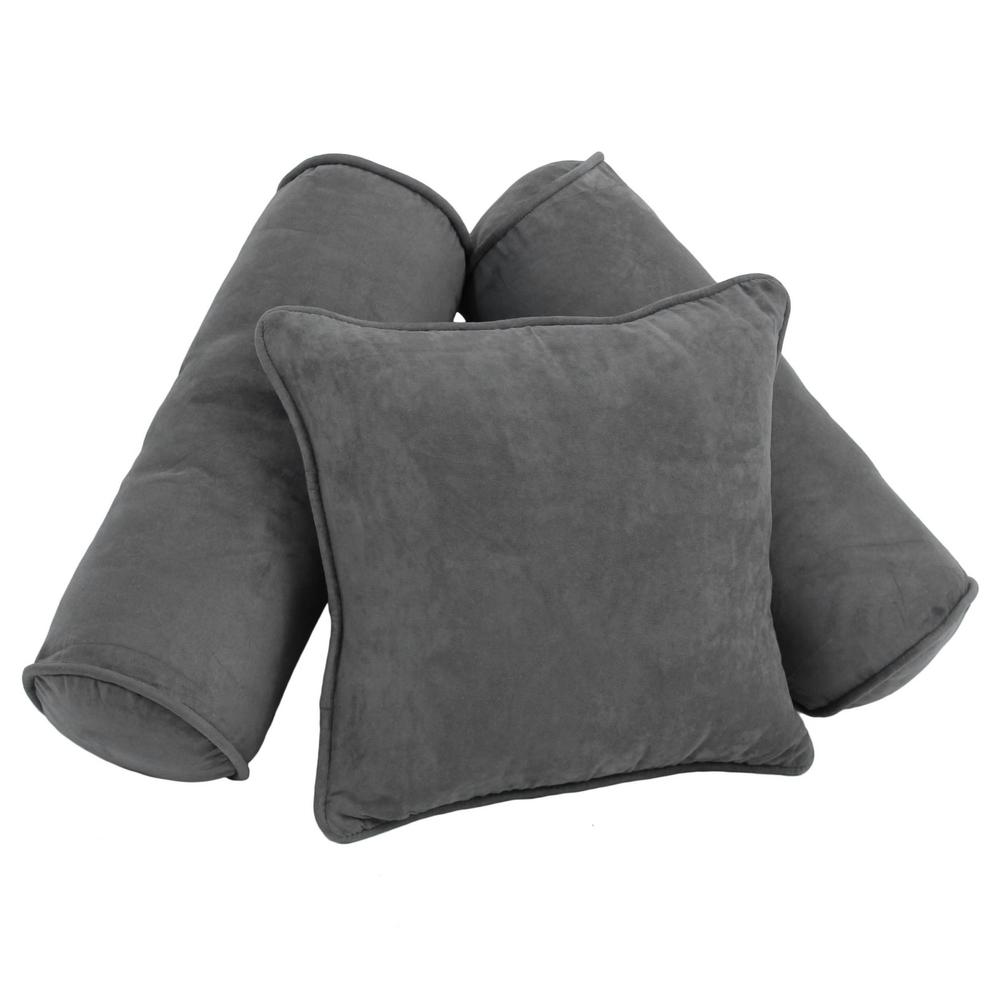 Double-corded Solid Microsuede Throw Pillows with Inserts (Set of 3), Steel Grey. Picture 1