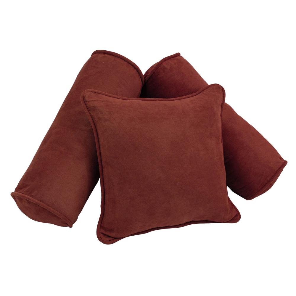 Double-corded Solid Microsuede Throw Pillows with Inserts (Set of 3), Red Wine. Picture 1