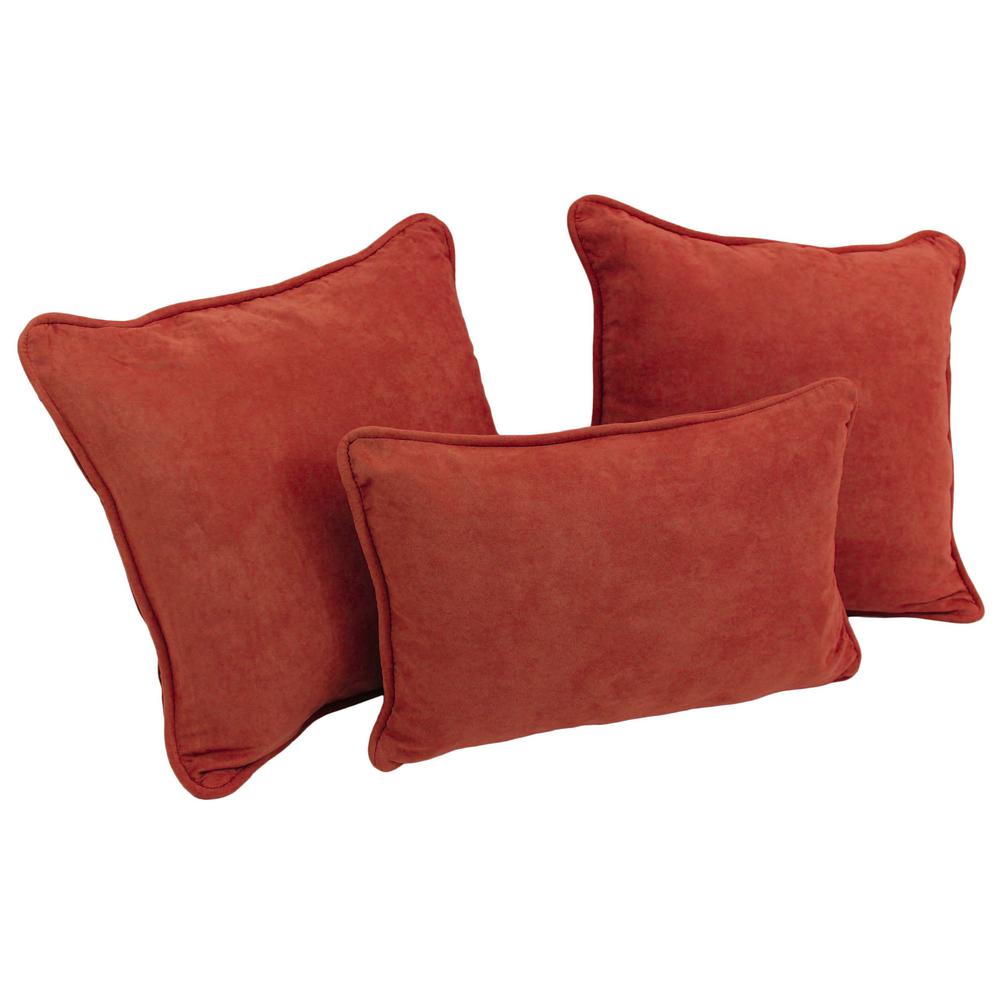 Double-corded Solid Microsuede Throw Pillows with Inserts (Set of 3) 9817-CD-S3-MS-CR. Picture 1