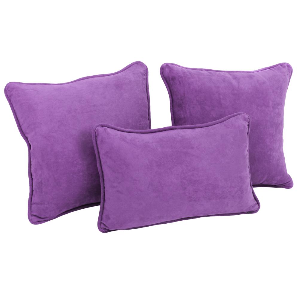 Double-corded Solid Microsuede Throw Pillows with Inserts (Set of 3) 9817-CD-S3-MS-UV. Picture 1