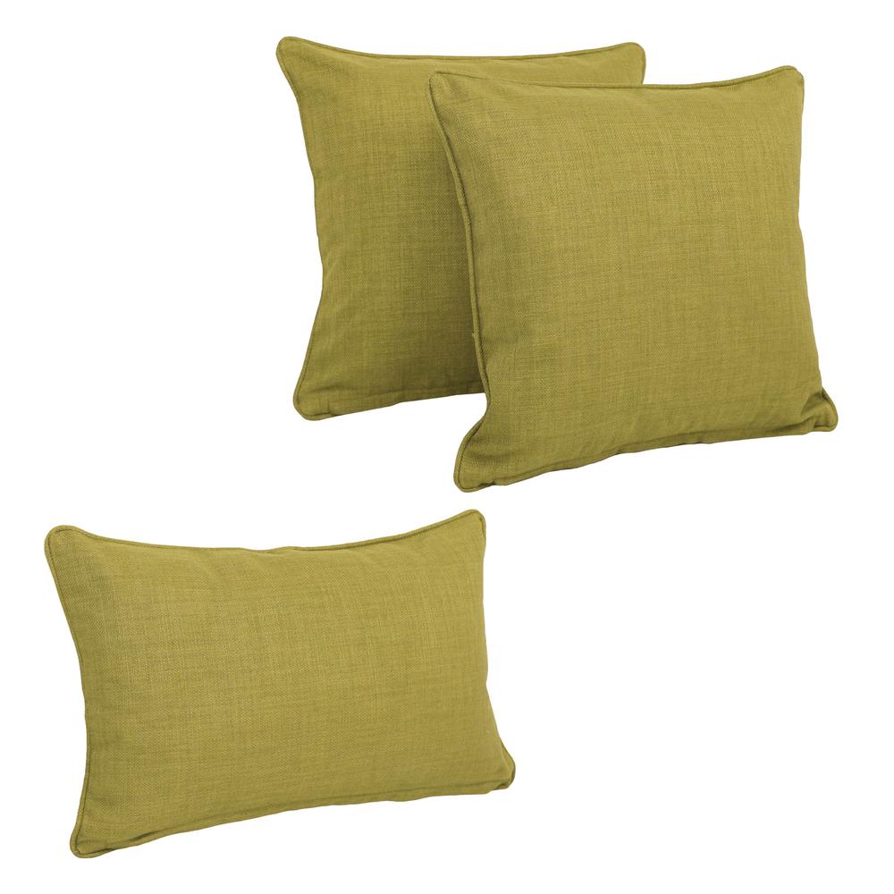 Double-corded Solid Outdoor Spun Polyester Throw Pillows with Inserts (Set of 3), Avocado. Picture 1