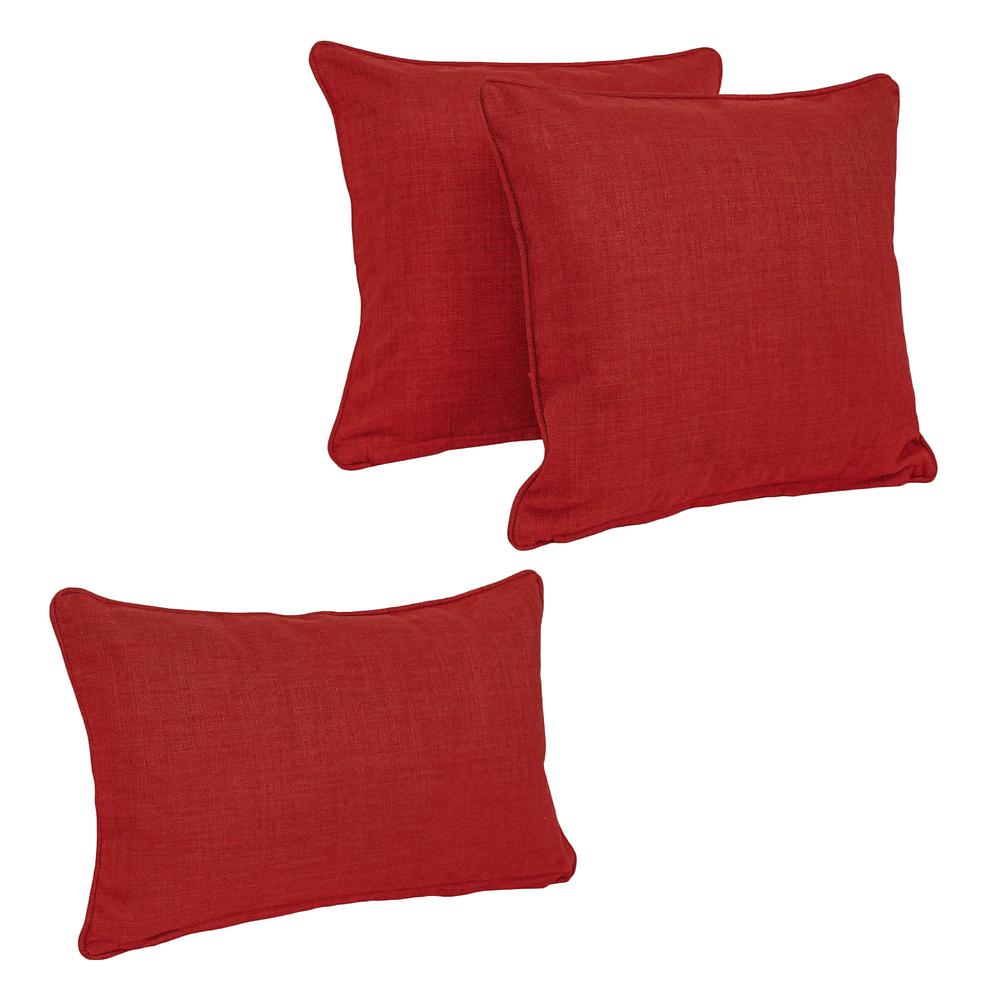 Double-corded Solid Outdoor Spun Polyester Throw Pillows with Inserts (Set of 3), Paprika. Picture 1