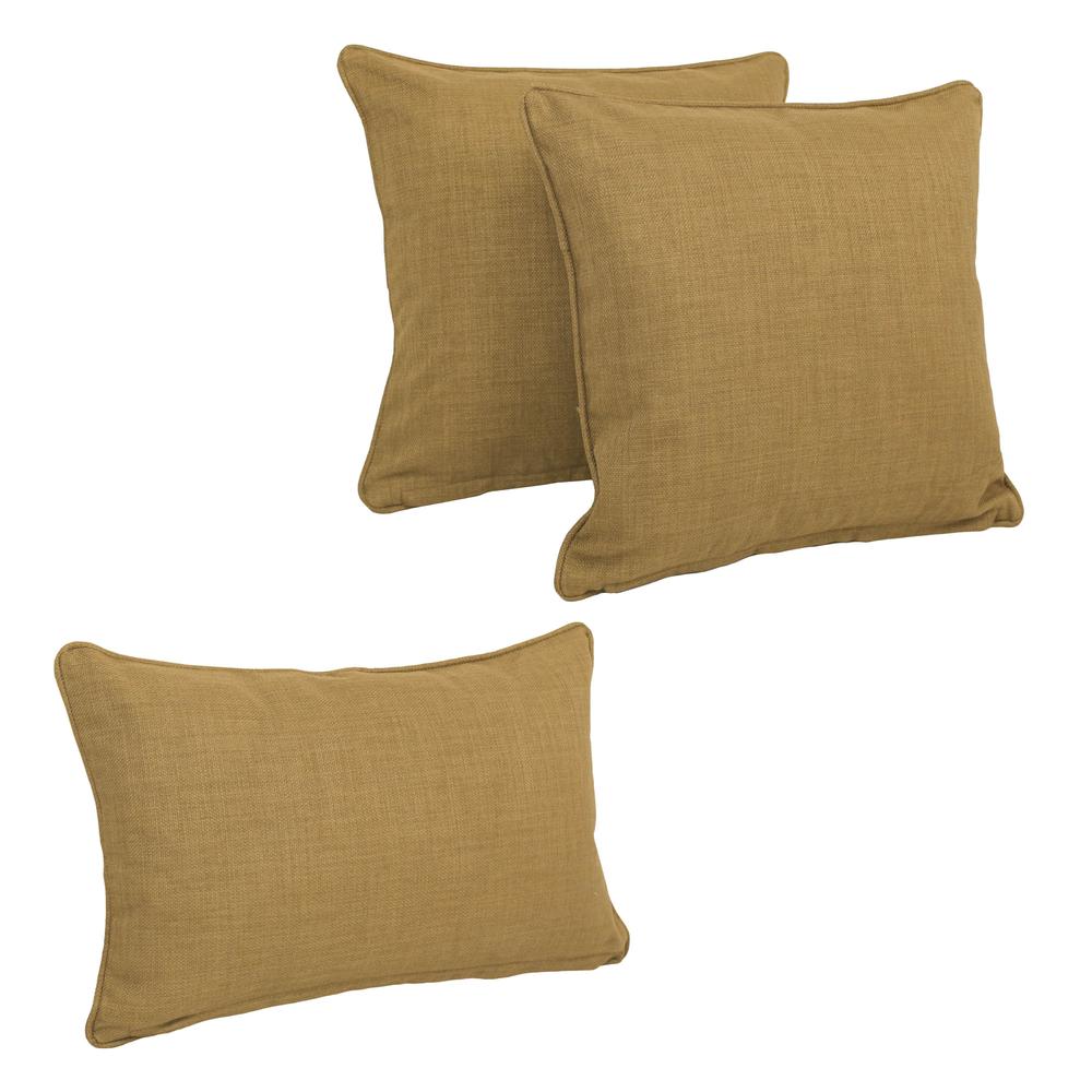 Double-corded Solid Outdoor Spun Polyester Throw Pillows with Inserts (Set of 3), Wheat. Picture 1