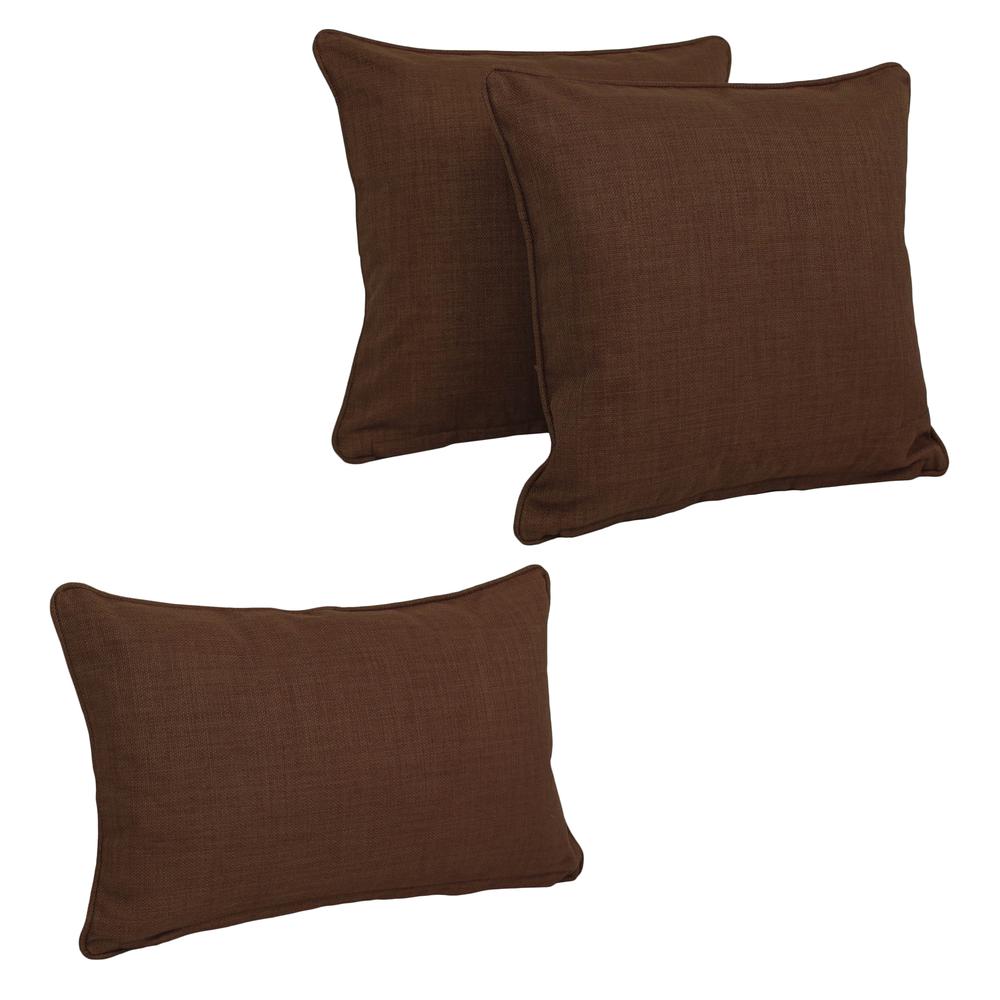 Double-corded Solid Outdoor Spun Polyester Throw Pillows with Inserts (Set of 3), Cocoa. Picture 1