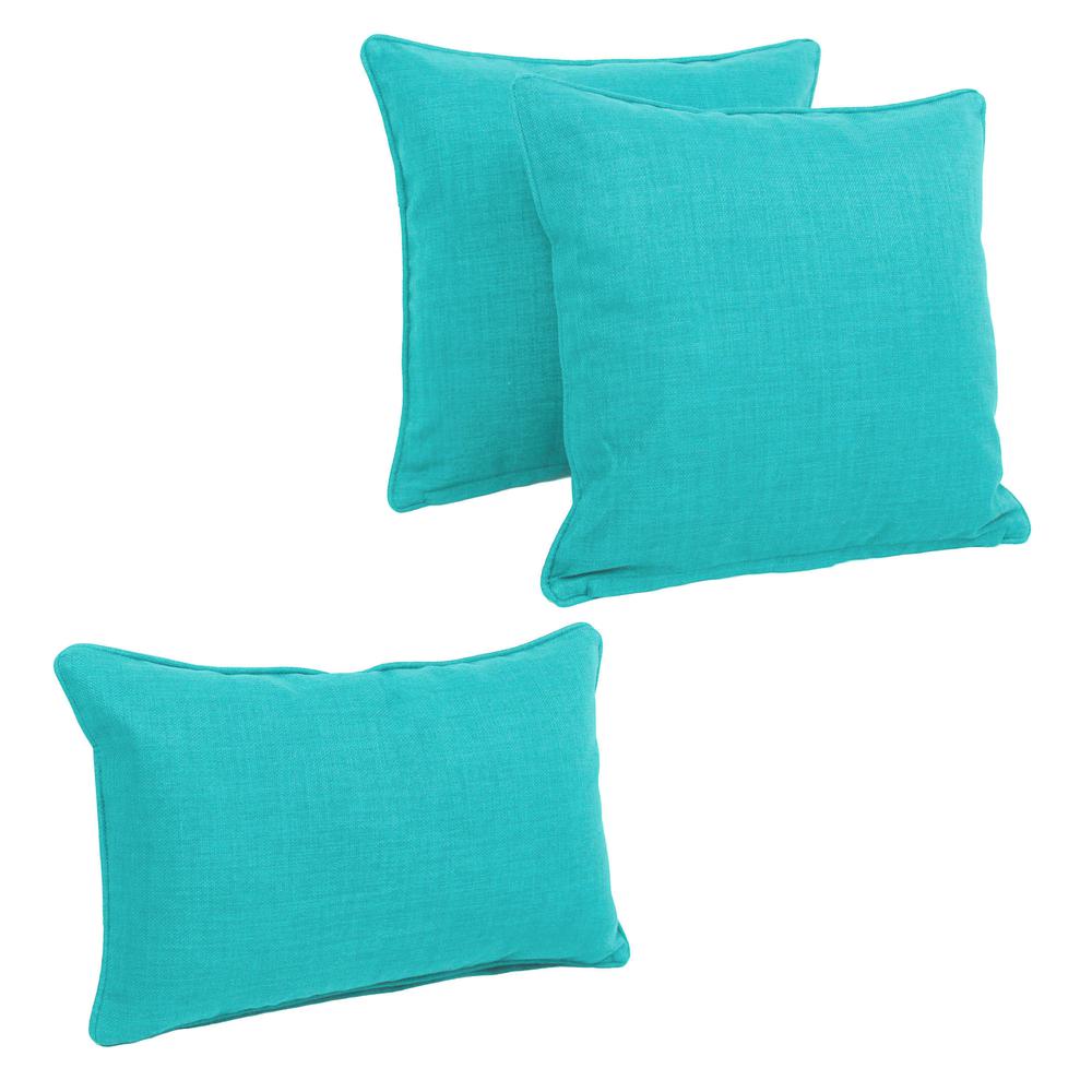 Double-corded Solid Outdoor Spun Polyester Throw Pillows with Inserts (Set of 3), Aqua Blue. Picture 1