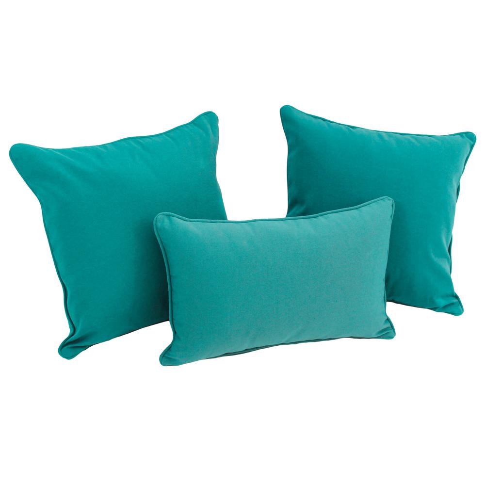 Double-corded Solid Twill Throw Pillows with Inserts (Set of 3), Aqua Blue. Picture 1