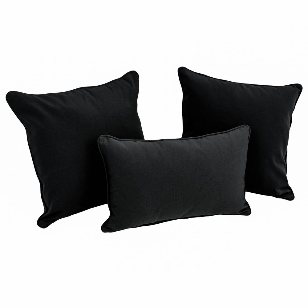 Double-corded Solid Twill Throw Pillows with Inserts (Set of 3), Black. Picture 1