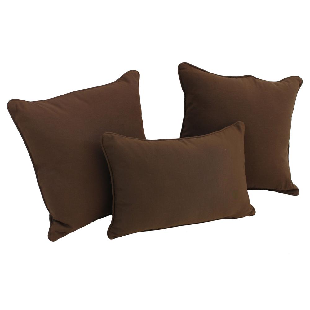Double-corded Solid Twill Throw Pillows with Inserts (Set of 3), Chocolate. Picture 1