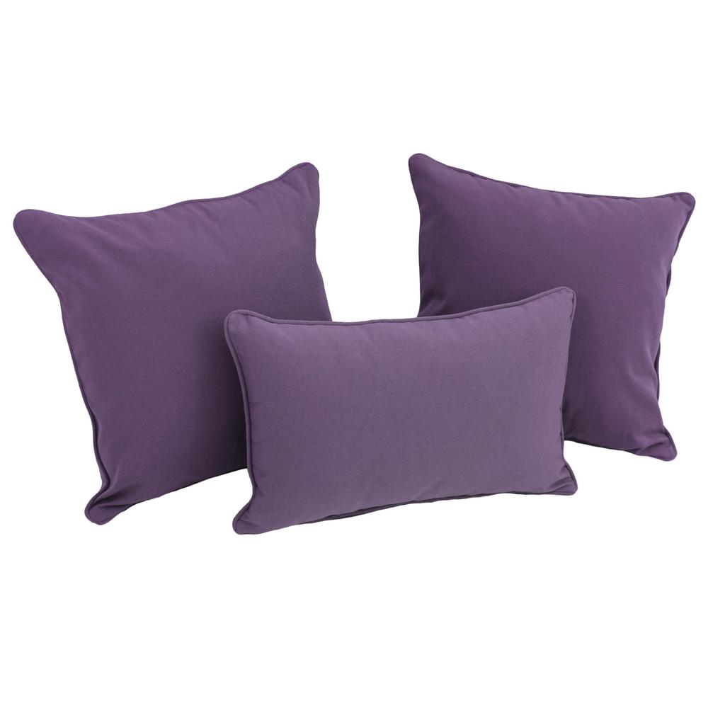 Double-corded Solid Twill Throw Pillows with Inserts (Set of 3), Grape. Picture 1