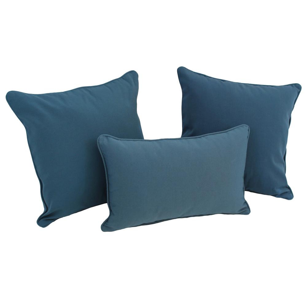 Double-corded Solid Twill Throw Pillows with Inserts (Set of 3), Indigo. Picture 1