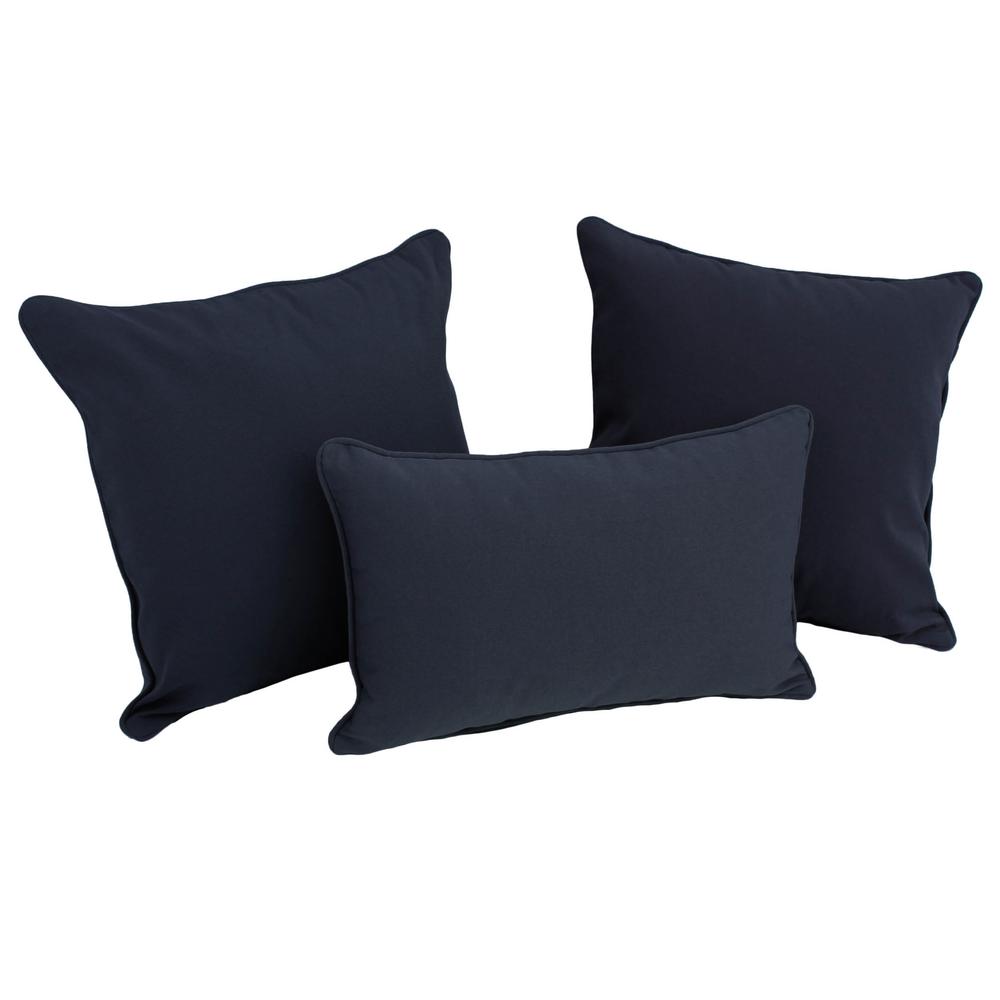 Double-corded Solid Twill Throw Pillows with Inserts (Set of 3), Navy. Picture 1