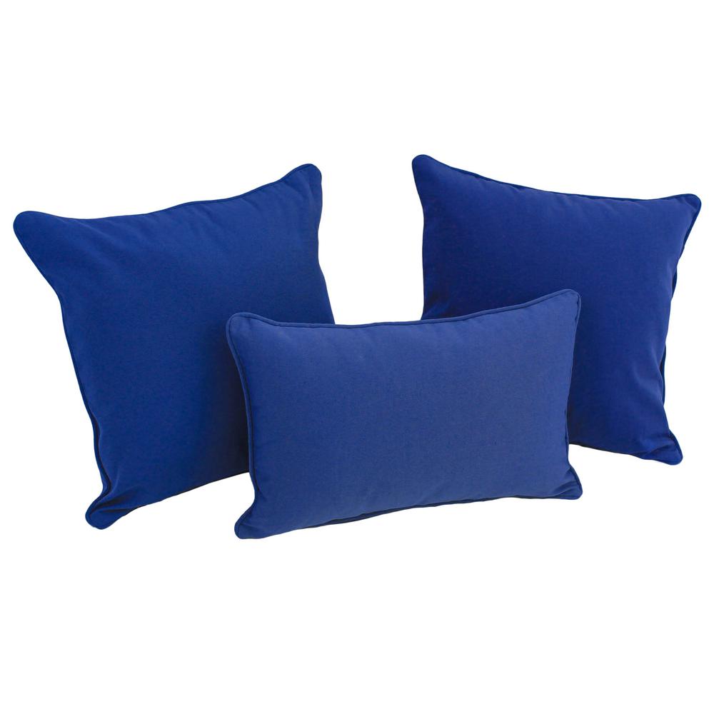 Double-corded Solid Twill Throw Pillows with Inserts (Set of 3), Royal Blue. Picture 1