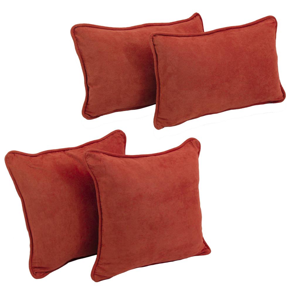 Double-corded Solid Microsuede Throw Pillows with Inserts (Set of 4)  9819-CD-S4-MS-CR. Picture 1