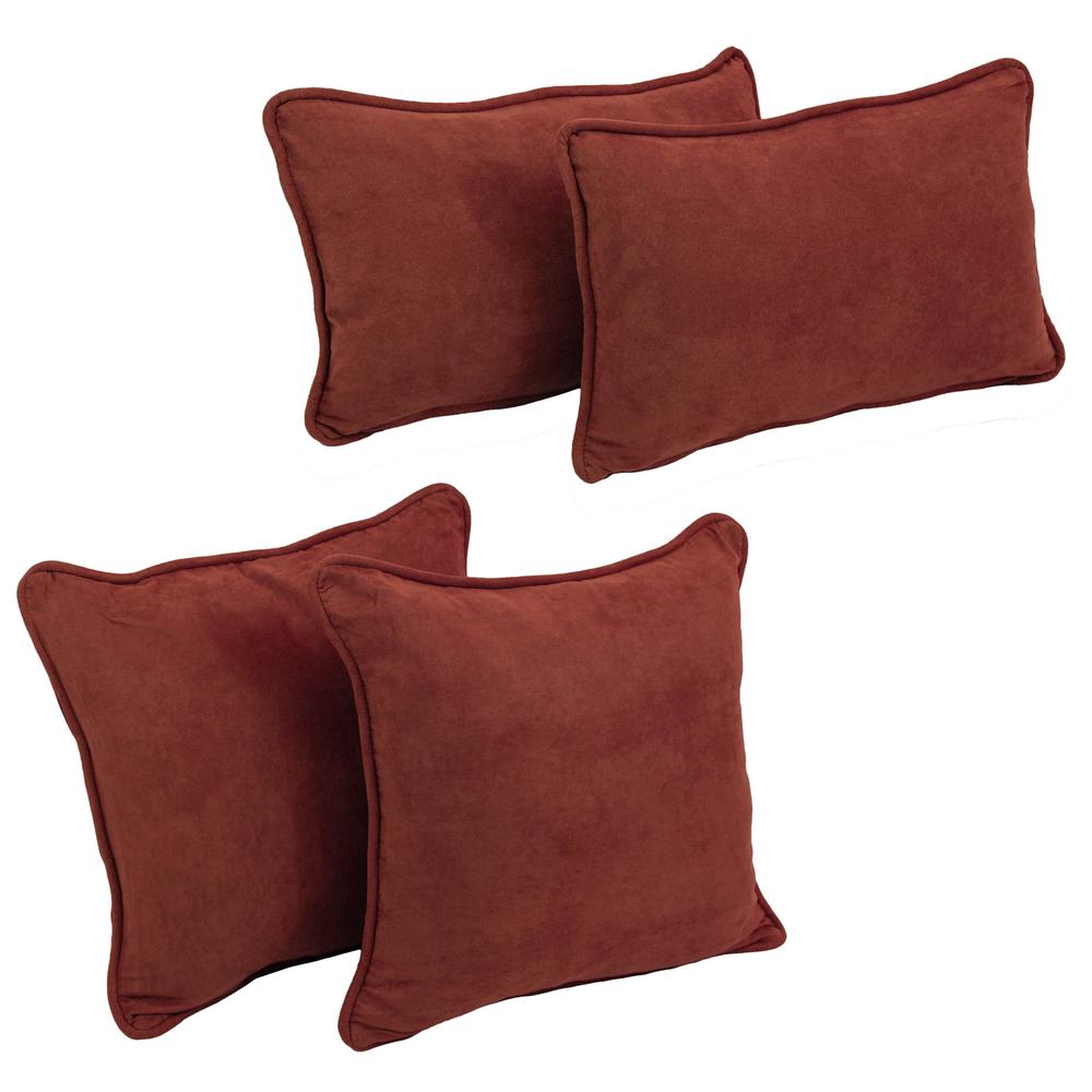 Double-corded Solid Microsuede Throw Pillows with Inserts (Set of 4)  9819-CD-S4-MS-RW. Picture 1