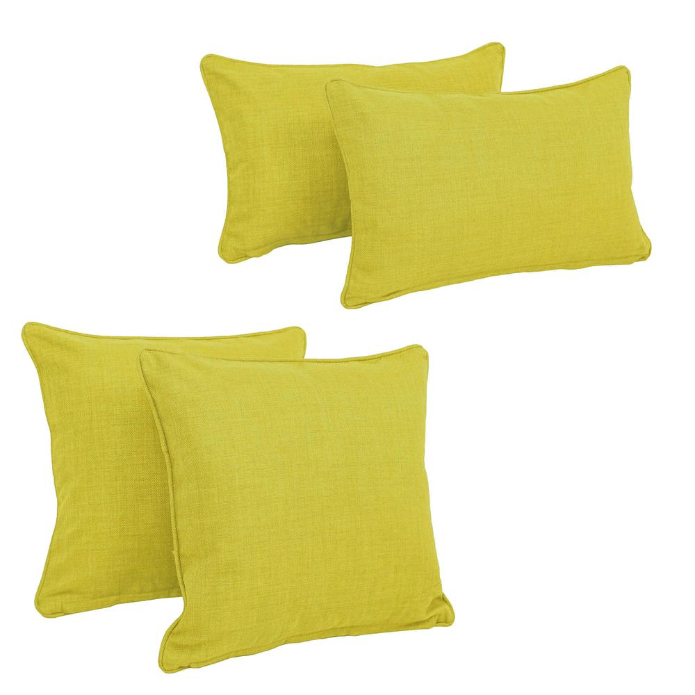 Double-corded Solid Outdoor Spun Polyester Throw Pillows with Inserts (Set of 4), Lime. Picture 1