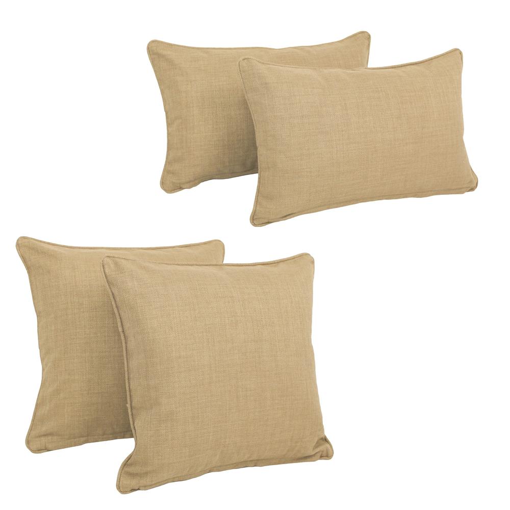 Double-corded Solid Outdoor Spun Polyester Throw Pillows with Inserts (Set of 4), Sandstone. Picture 1
