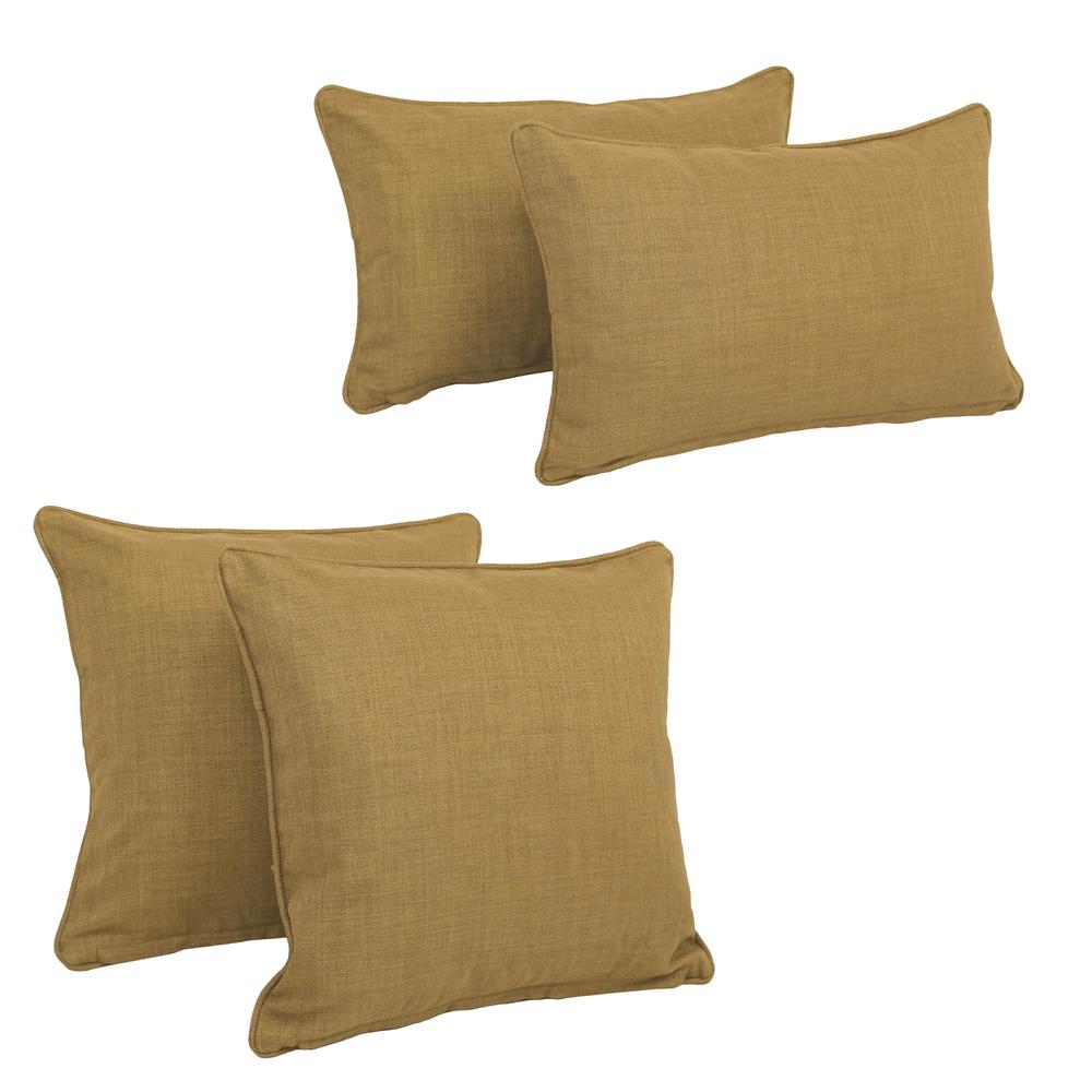 Double-corded Solid Outdoor Spun Polyester Throw Pillows with Inserts (Set of 4), Wheat. Picture 1