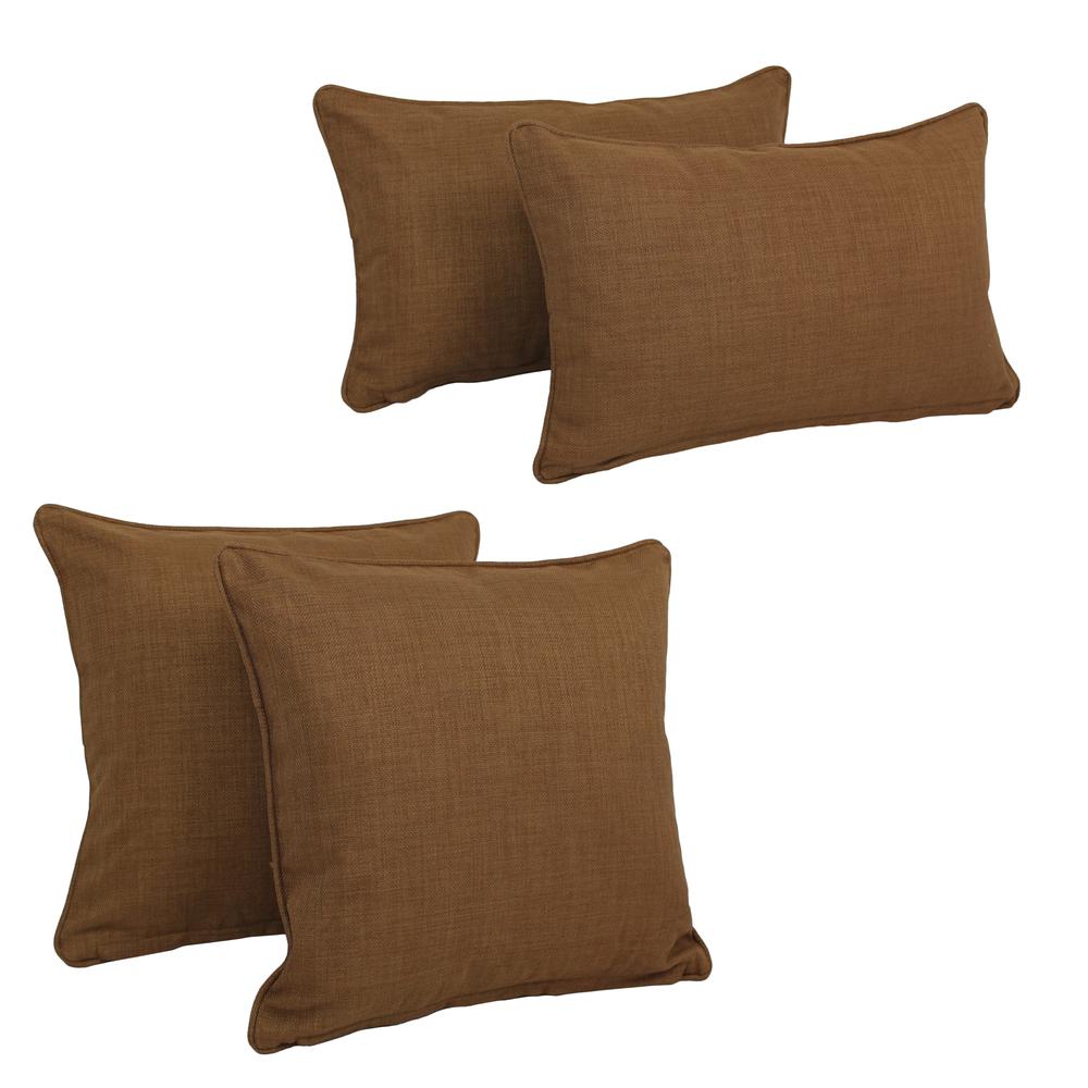 Double-corded Solid Outdoor Spun Polyester Throw Pillows with Inserts (Set of 4), Mocha. Picture 1