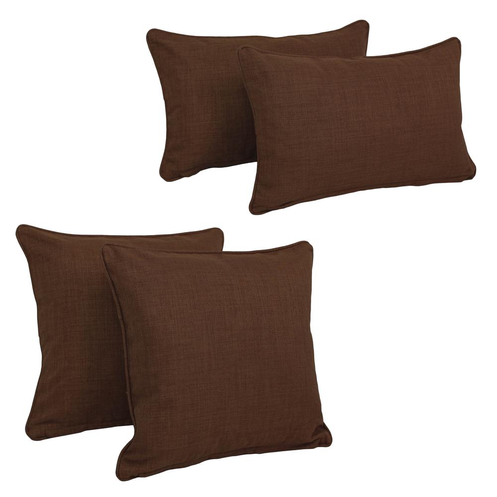 Double-corded Solid Outdoor Spun Polyester Throw Pillows with Inserts (Set of 4), Cocoa. Picture 1