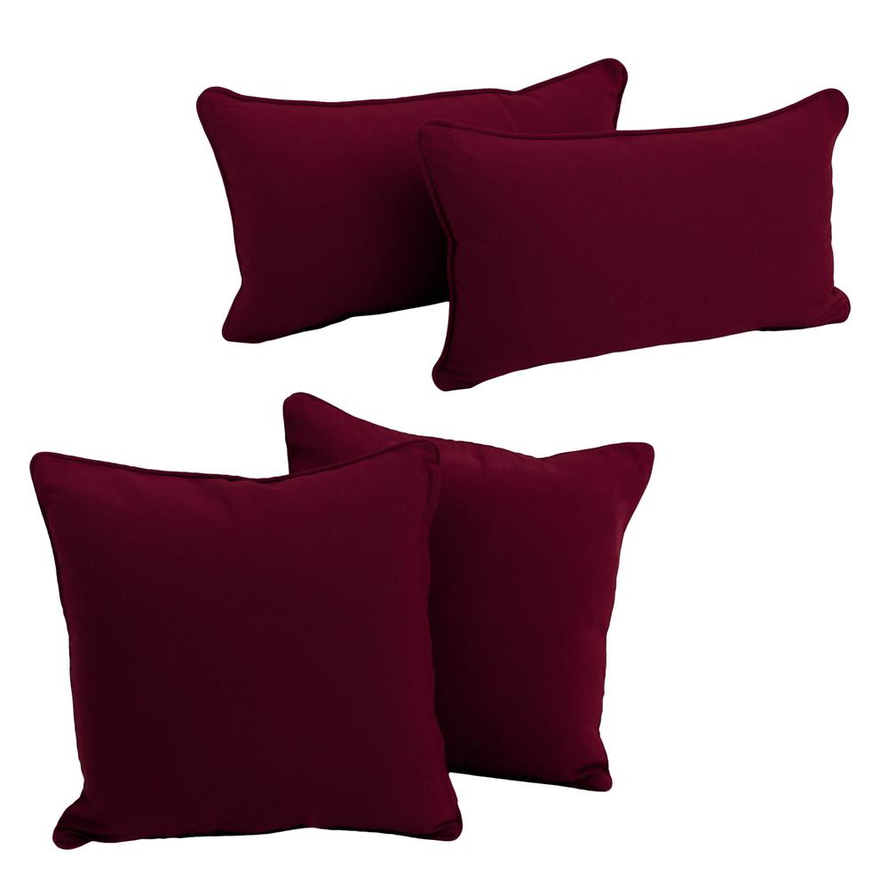 Double-corded Solid Twill Throw Pillows with Inserts (Set of 4), Burgundy. Picture 1