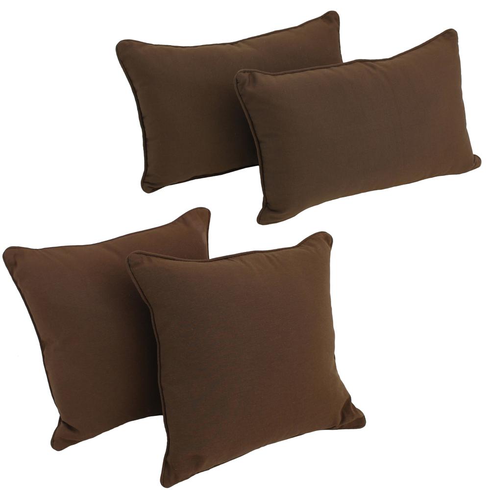 Double-corded Solid Twill Throw Pillows with Inserts (Set of 4), Chocolate. Picture 1